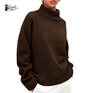 Chunky Knit Pullover Sweater with Mock Turtleneck, Loose Fit